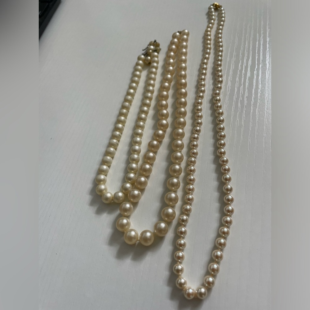 Vintage faux pearl necklaces lot of 3 - 14, 18  & 22 inches